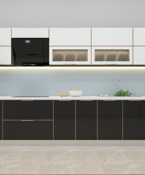 Tủ bếp inox cánh kính chữ I